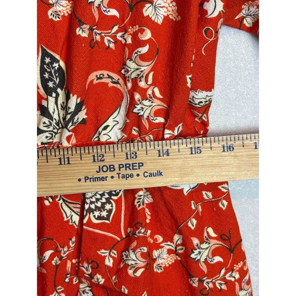 Farm Rio Anthropologie Long Sleeve  Romper Red Orange Floral Cotton $228 NWT - Picture 14 of 14